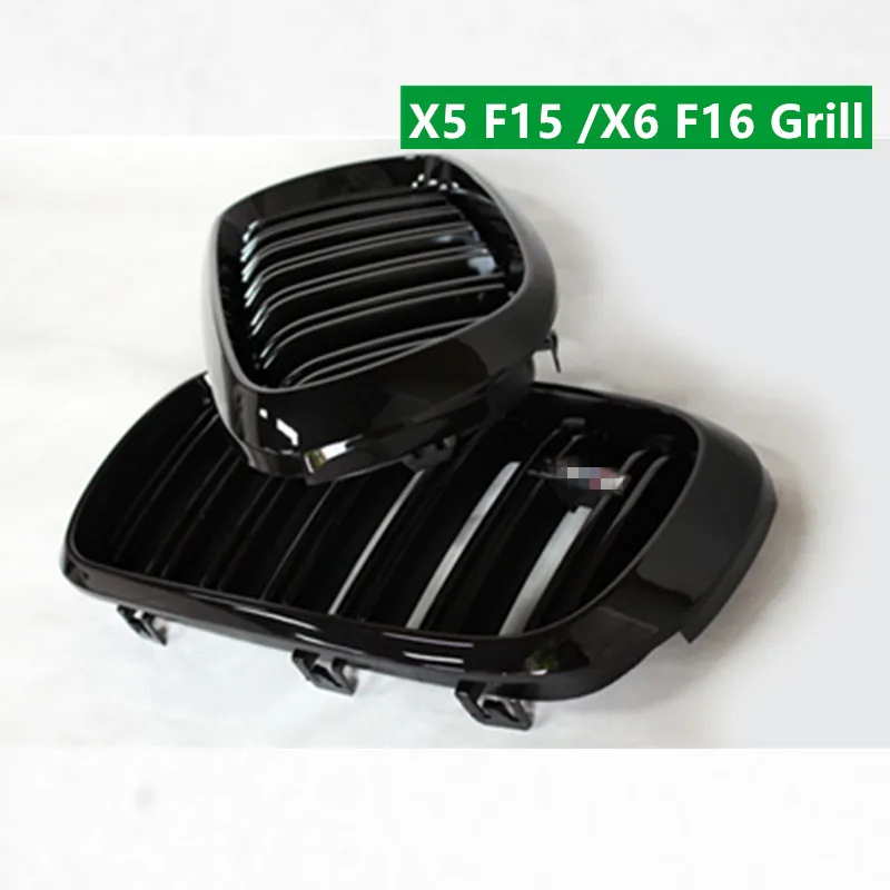 Пара 14-16 для BMW X5 F15 X6 F16 2014 2015 2016 передняя решетка двойная планка глянцевая черная