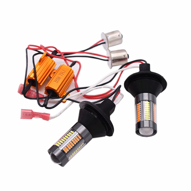 

1156 Ba15s P21W W21W T20 LED Canbus Light Dual Color Auto Front Turn Signal light DRL White Yellow 66 SMD 4014 LED Car Light