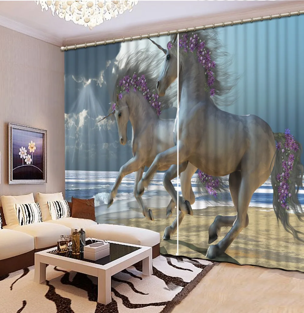 Занавески для гостиной спальни 3d занавески закат лошадь детской комнаты