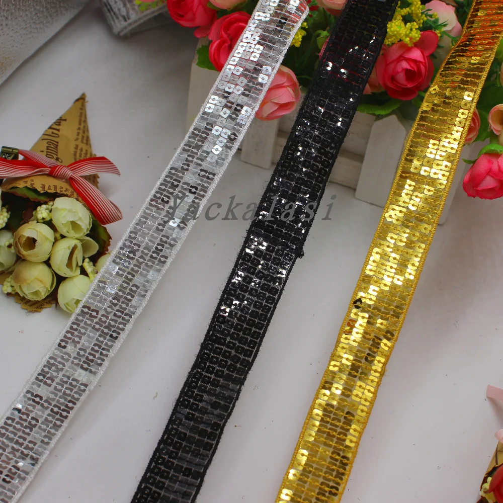 YACKALASI 18 ярдов/партия кружевные ленты с блестками плетеная лента Золотая