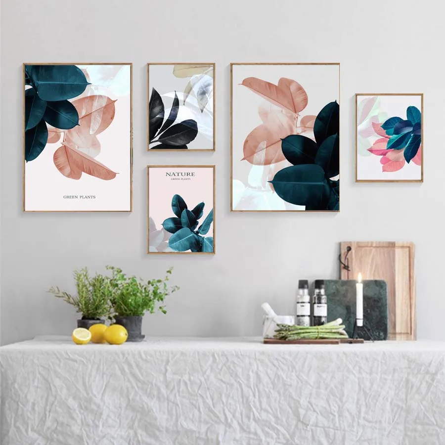 Природа зеленые растения цветные листья скандинавский пейзаж постер и печать