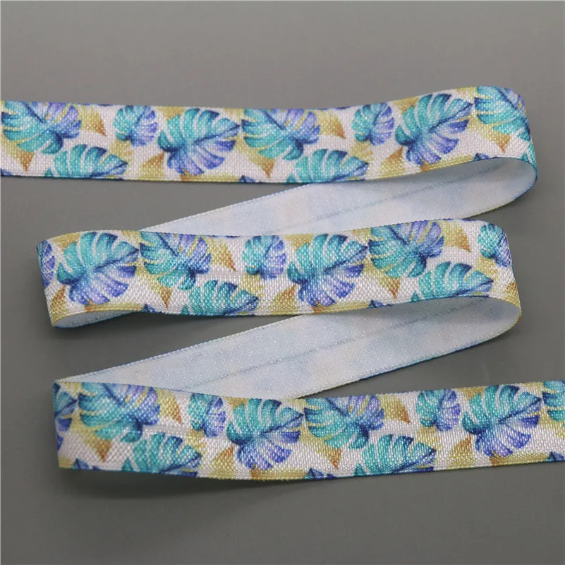 DHK 5/8'' 10yards elephant tropical leaf printed Fold Elastic FOE stretch ribbon hairbow headwear headband DIY Wholesale B1702 | Дом и
