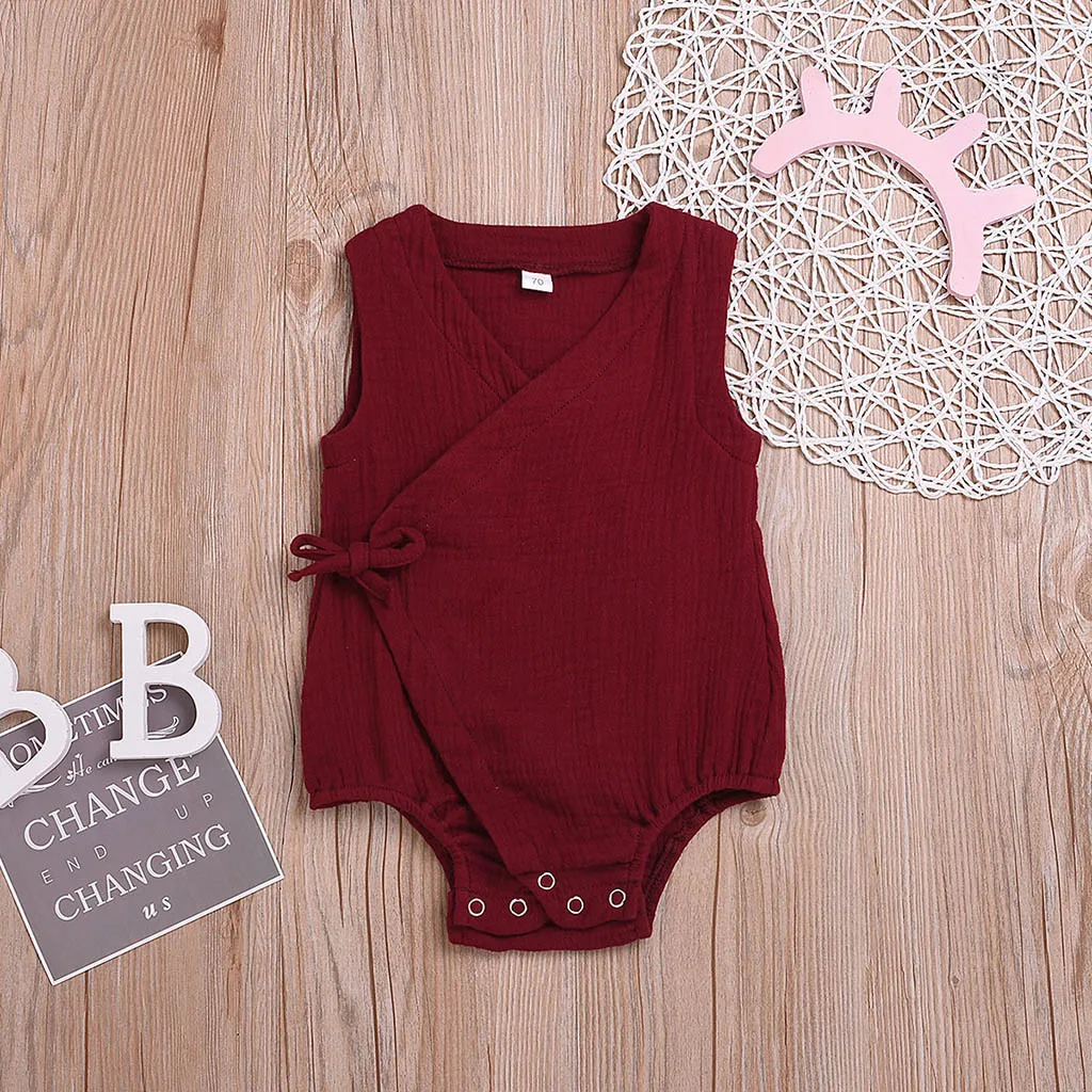 Одежда для маленьких мальчиков и девочек льняной комбинезон без рукавов с