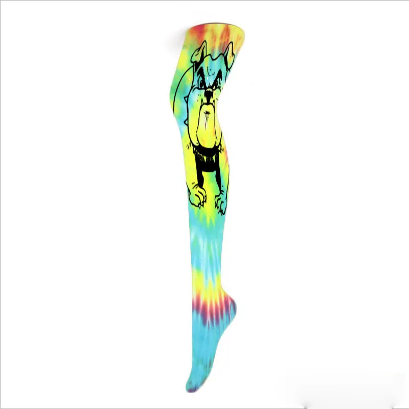 Женские тонкие чулки выше колена с принтом оранжевые для школьниц женские