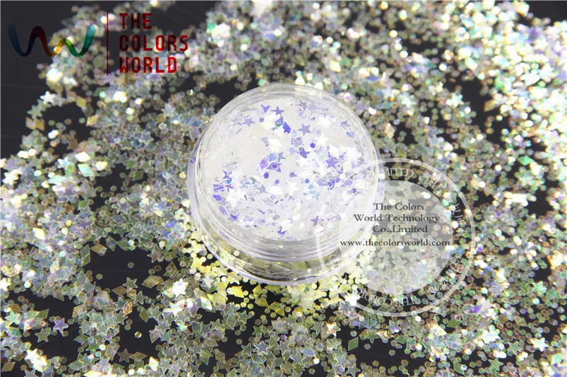 MR321-278 белый с синим светом красочные формы смешивания Блеск для дизайна ногтей