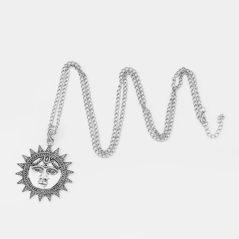 1 шт. большой Largenlook Sun Face Амулет подвеска длинная цепочка свитер ожерелье Крутящий