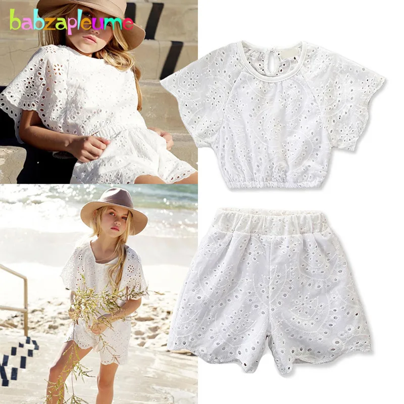 

2 Piece Outfits Fashion Children Costume 2019 New Toddler Girls Summer Clothing Short Sleeve Tops+Shorts Kids Clothes Set BC1827