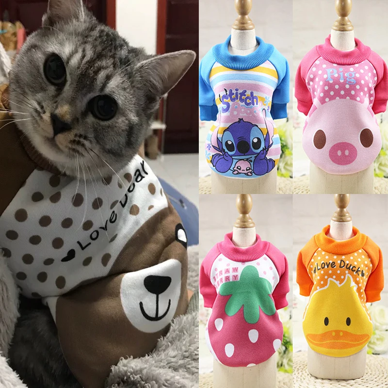Зимняя одежда с рисунком кота Теплый мягкий свитер котом для маленьких кошек