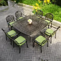 set 9-piece set 162x162 square table cast aluminum patio furniture garden Outdoor dining armrest chair big table all weather