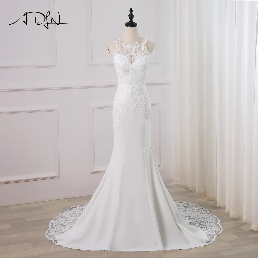 ADLN Новое пикантное свадебное платье Vestido De Novia с круглым вырезом Аппликация без рукавов свадебное платье с юбкой-годе Robe De Mariage на пуговицах