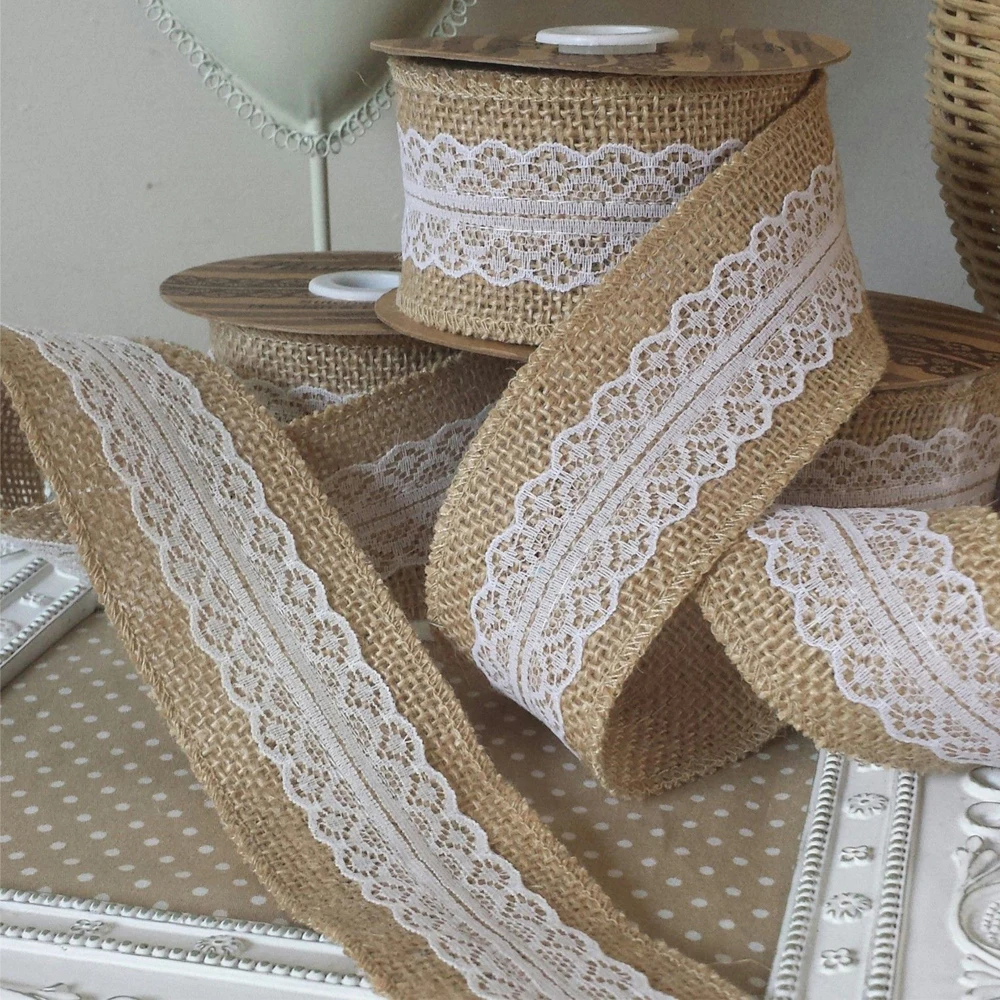 Горячая продажа 10 метров/рулон натурального джутового мешковины Hessian лента с