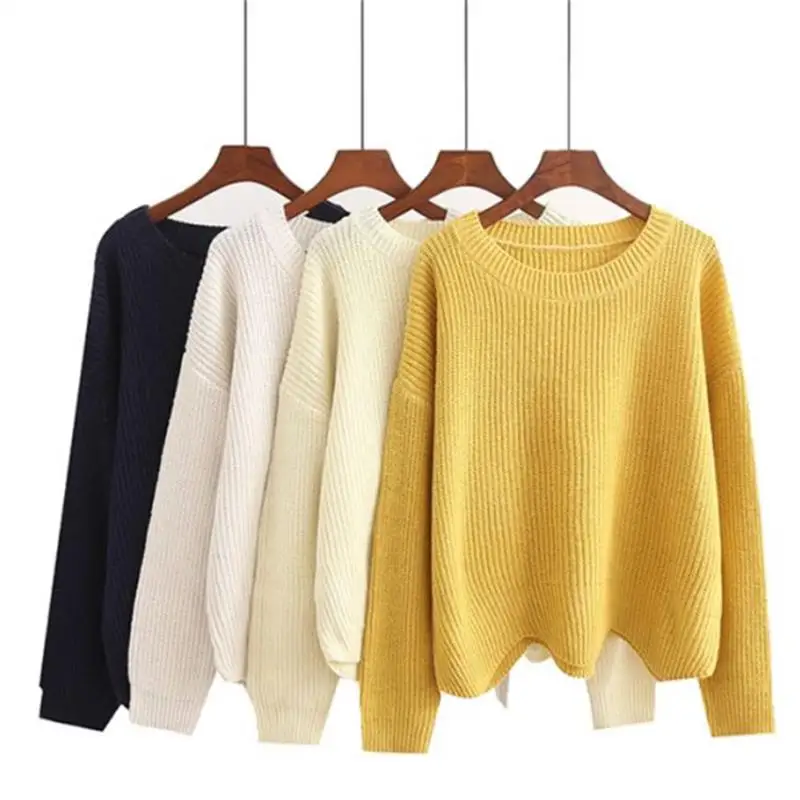 Fashion Spring Autumn Korean Thin Knit Sweater 2018 Solid Color Harajuku Long Sleeve Pullover High Quality Clothing Female Tops | Женская