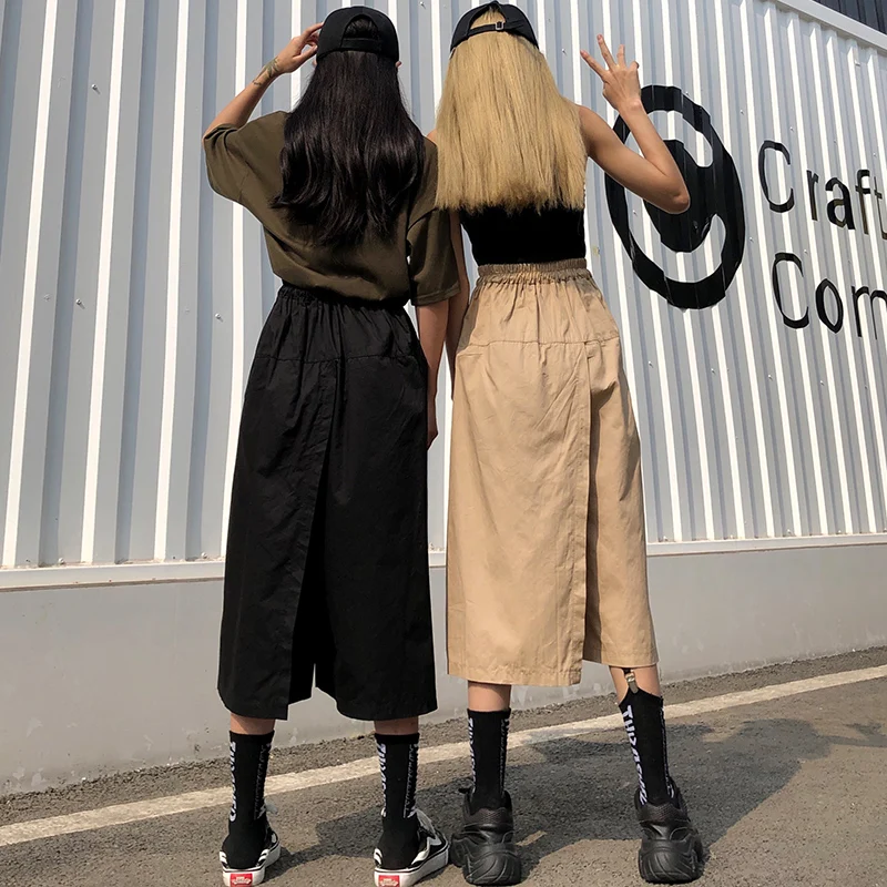 Woherb Harajuku широкие брюки Капри женские брюки с высокой талией уличная одежда летние корейские брюки карго Pantalones Mujer