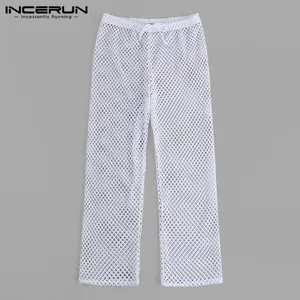 Штаны INCERUN мужские прозрачные сетчатые, на шнуровке, дышащие пикантные прозрачные брюки, свободные модные длинные штаны, 2020 5XL, на лето