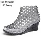 Женские пляжные сандалии-желе на танкетке, разноцветные сандалии-гладиаторы из ПВХ с вырезами и открытым носком, лето 1905