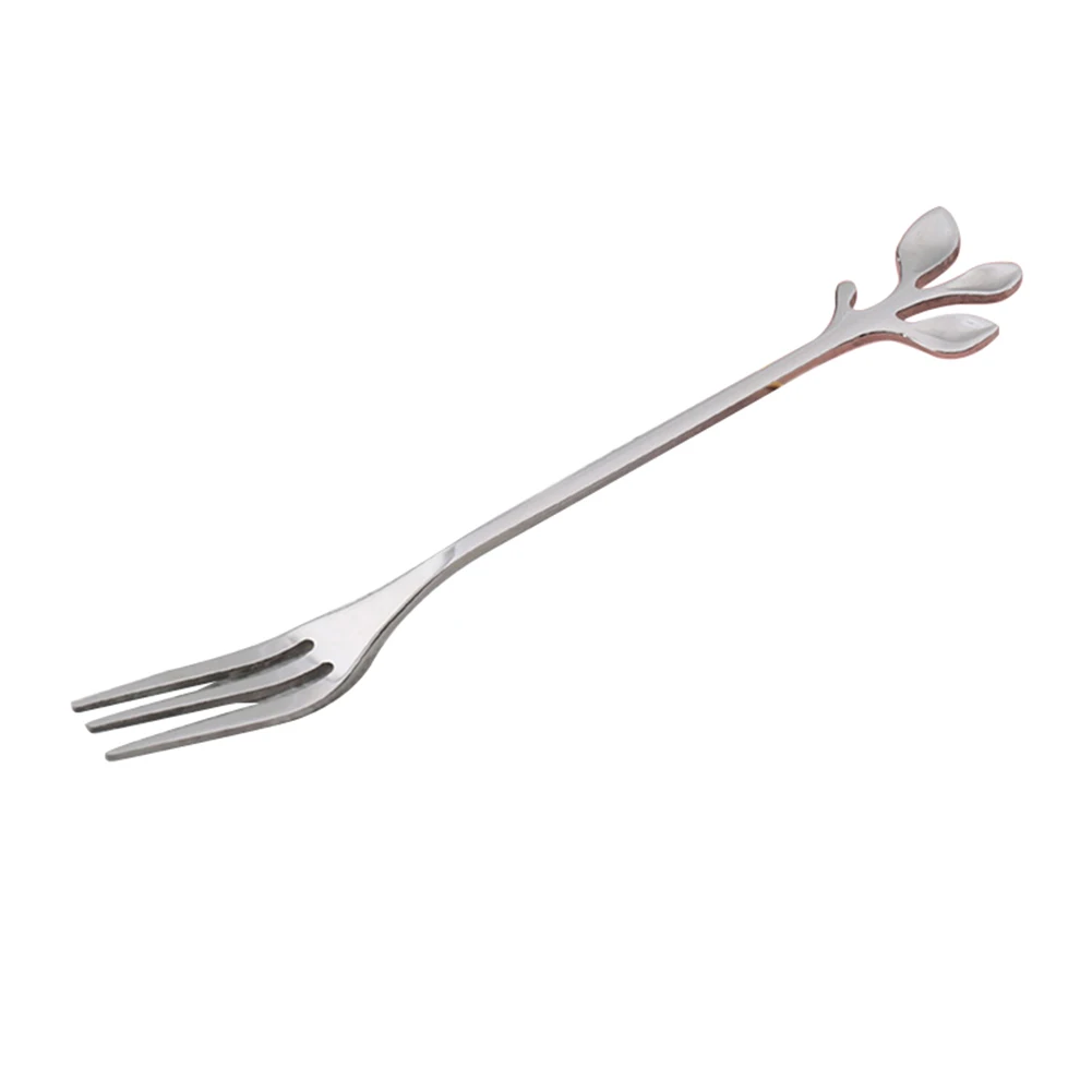 silver fork 1 шт. ложки в виде листьев из нержавеющей стали, вилка, кофейные чайные ложки, мороженое, десерт, торт, DAG - Цвет: silver fork