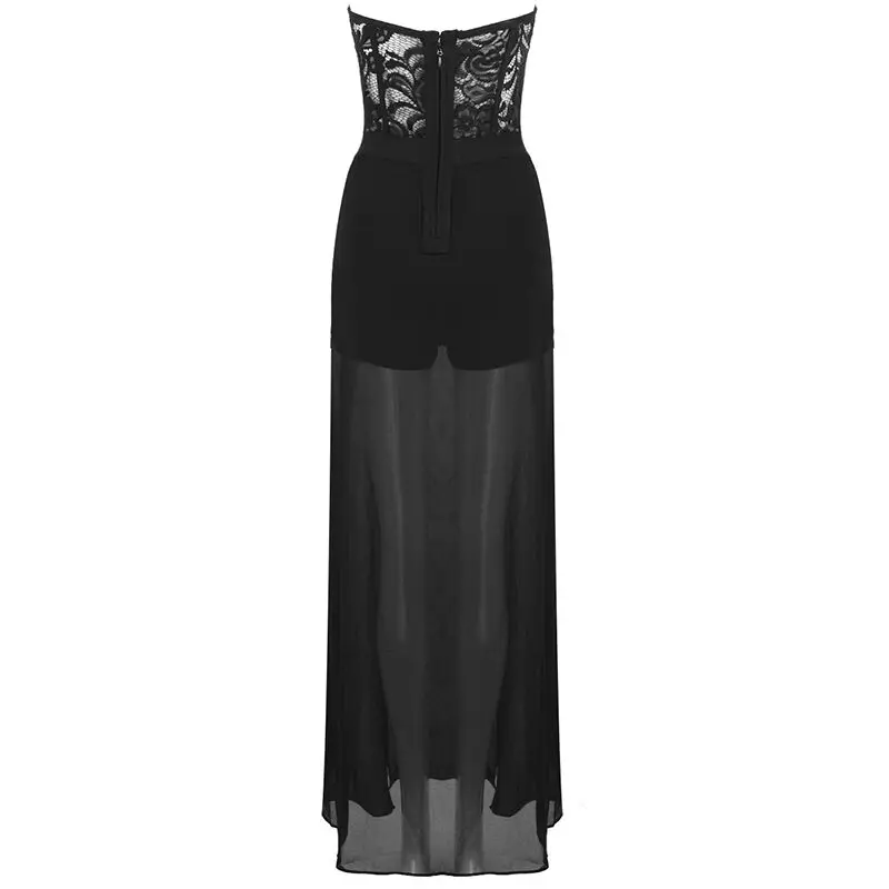

2019 Women Black White Strapless Mesh Sexy Fashion bandage Dress Long Maxi High Split Summer Clubwear Celebrity Party Vestidos