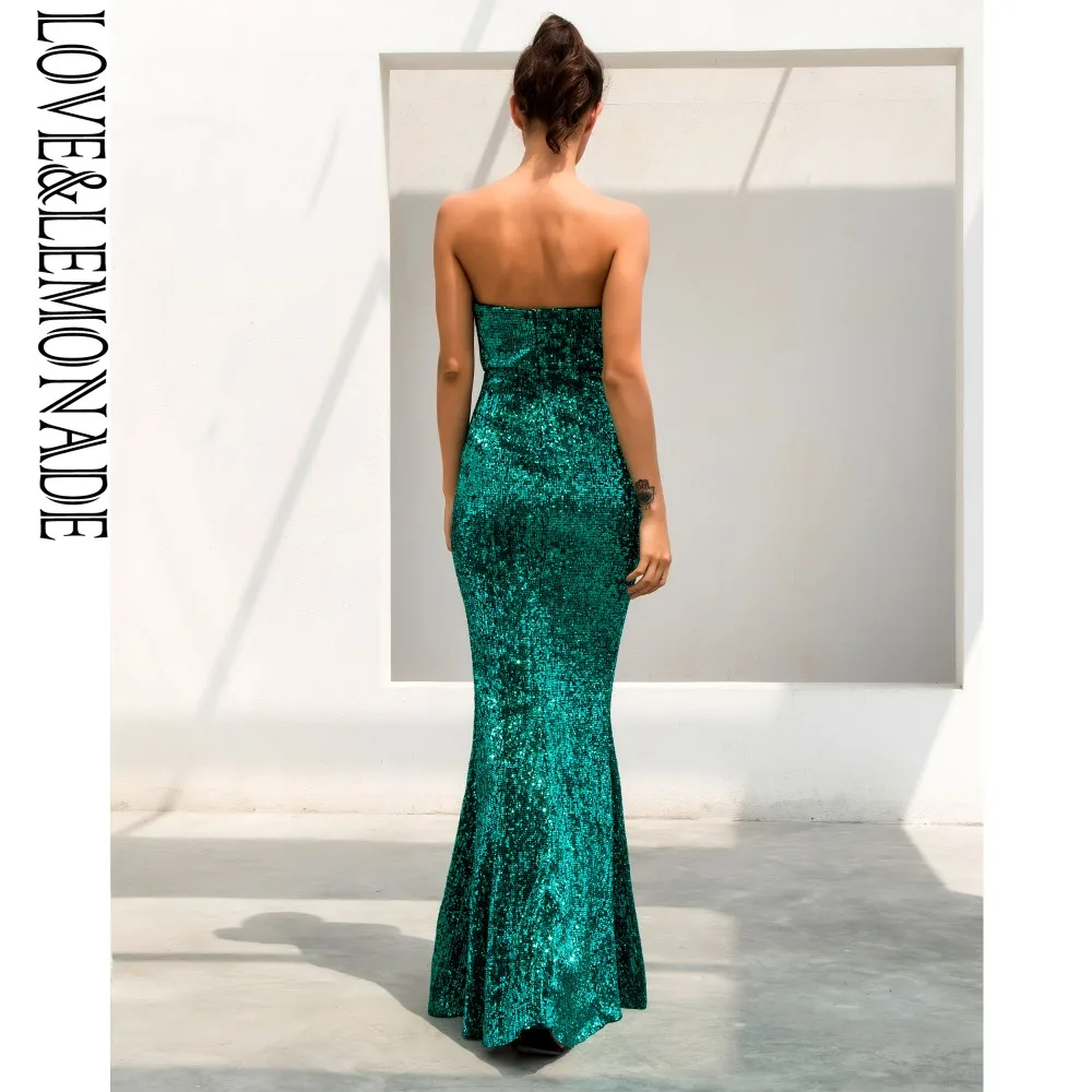 Женское длинное платье LOVE & LEMONADE зеленое эластичное труба с рыбьим хвостом модель