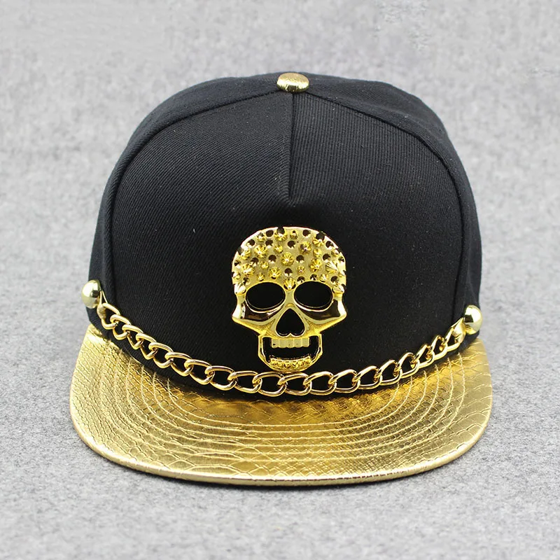 Snapback Кепки s в стиле панк хип-хоп с золотыми черепами заклепки логотип из