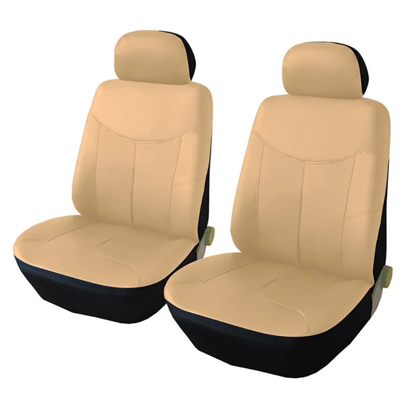BEIGE-2PCS Автомобильные чехлы из искусственной кожи, универсальные чехлы AUTUYOUTH для Toyota Lada Renault Audi peugeot VW kalina granta priora - Название цвета: BEIGE-2PCS