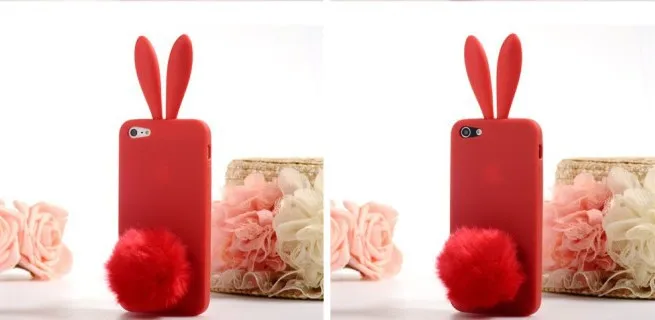 Прекрасный Случай Coque Для iPhone 5S 5 SE Дело Банни Уха Кролика Плюшевые хвост Крышка