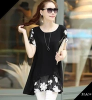 300 good feedback s 5xl plus size women blouse summer style long shirt chiffon lace embroidery loose tops short sleeve t5418