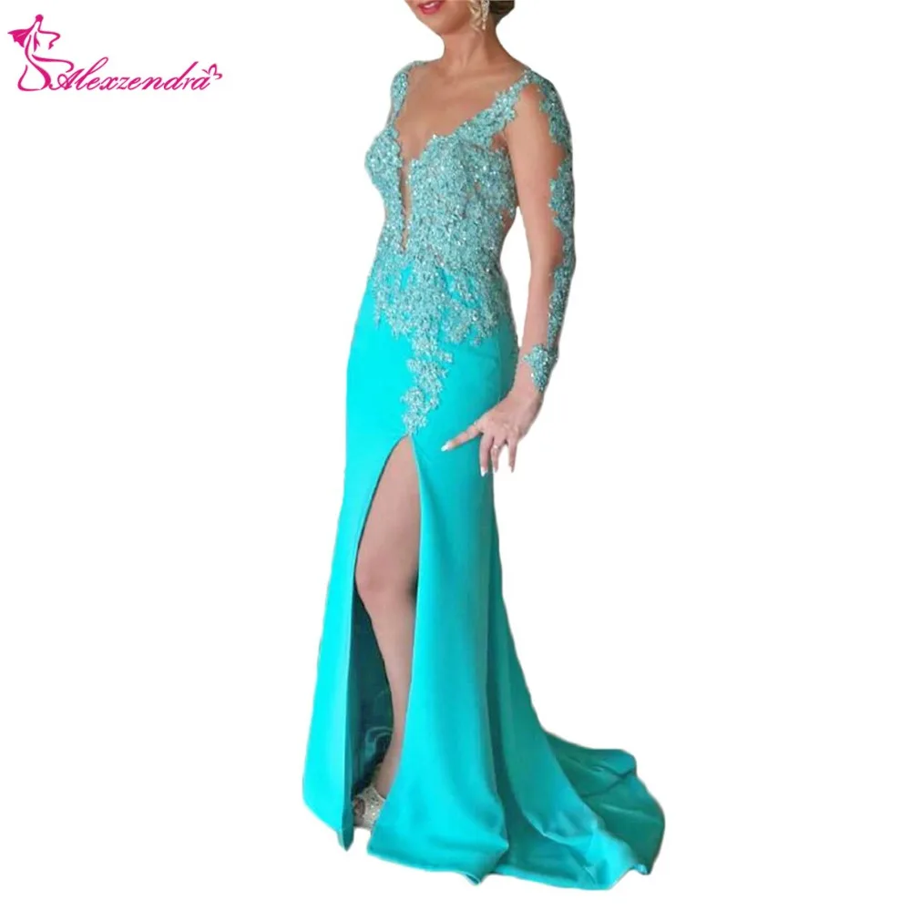 

Alexzendra Sexy Mermaid Prom Dress 2019 Long Sleeves See Through Back Fashion Party Dress Custom Made