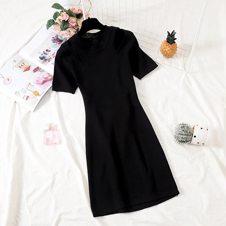 Women knitted cotton mini dress 2019 summer autumn fashion female elastic short sleeve backless sheath skinny sexy club | Женская одежда