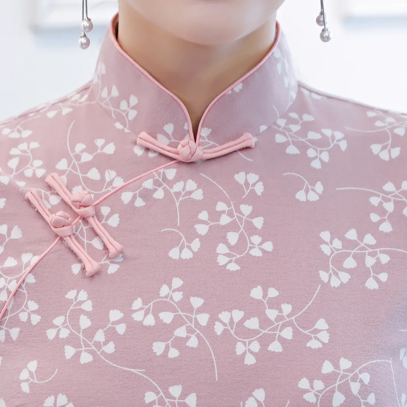 Осенние Топы Cheongsam, повседневные традиционные китайские топы, весенне-летний костюм с рукавами три четверти, фиолетовые Топы