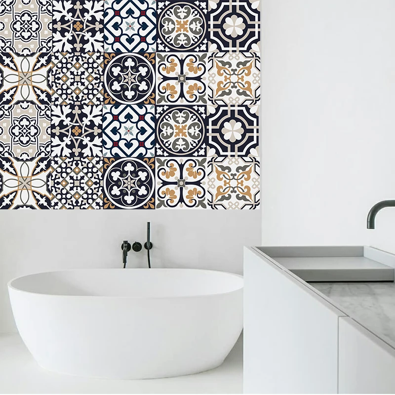 

DIY Yellow blue Mosaic Wall Tiles Stickers Waist Line Wall Sticker Kitchen Adhesive Bathroom Toilet PVC 20*100cm Wallpaper