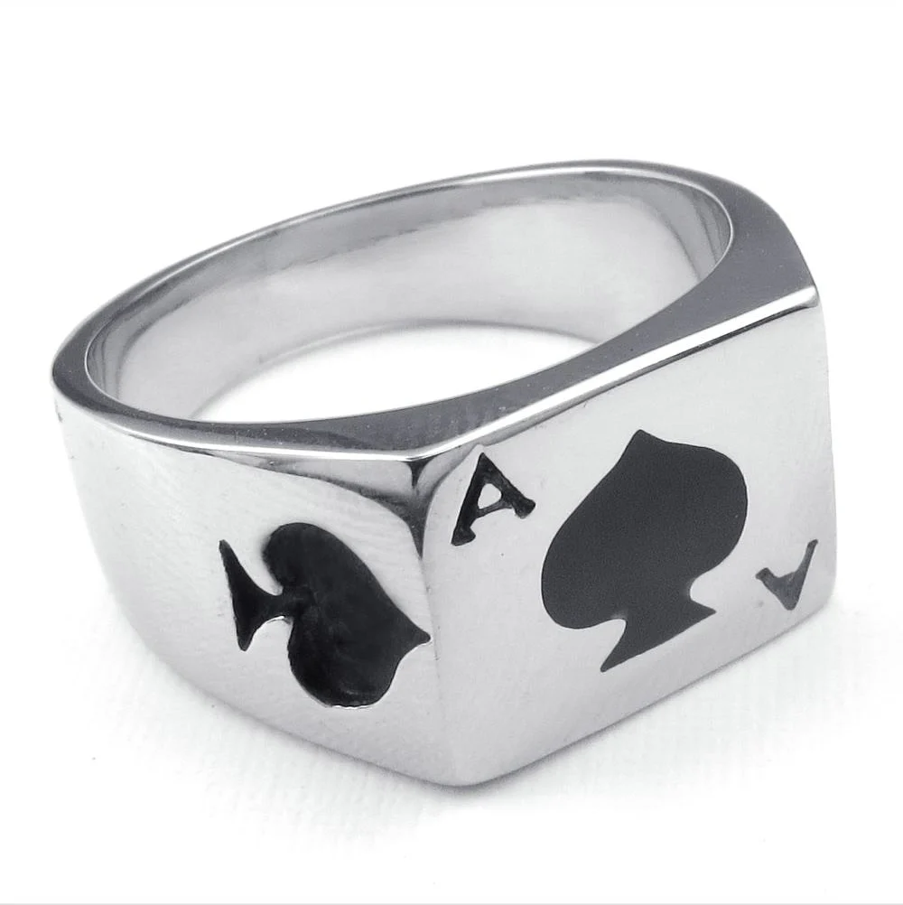 Новинка 2016 хит продаж мужское кольцо из нержавеющей стали Poker Spade Ace цвет черный