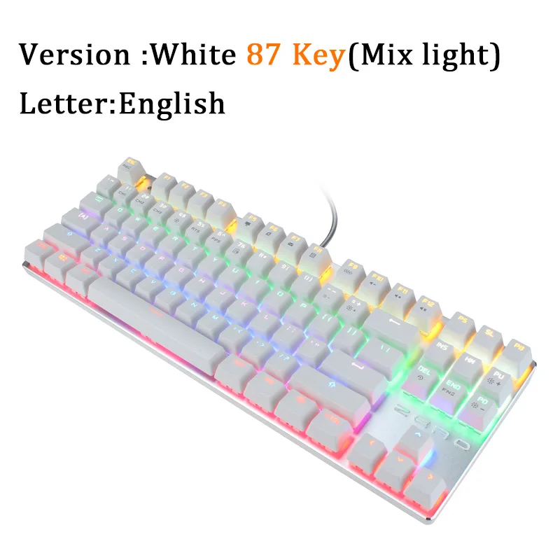 White English 87 Key Metoo ZERO игровая механическая клавиатура испанский/русский/французский/английский Многоязычная поддержка с подсветкой Anti-Ghosting - Цвет: White English 87 Key