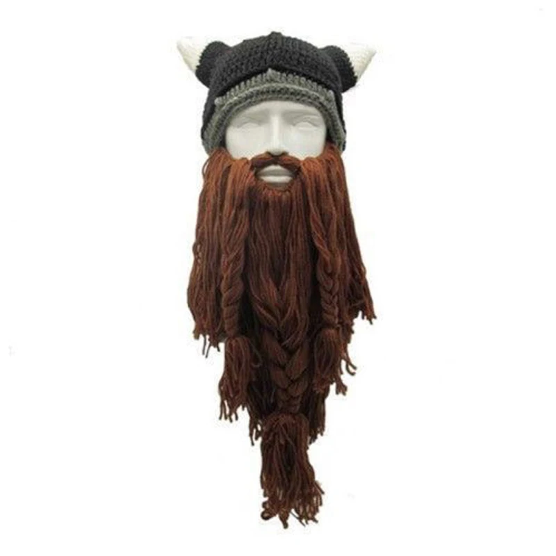 Мужская шапка Viking Beard вязаная крутая шапочка с рожком шапка для бороды веселые рождественские подарки забавная длинная шапка викинга ручной работы