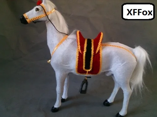 

Новая Большая реальная жизнь Стоящая Лошадь модель из пластика и меха имитация белой лошади с седлом подарок около 45x46 см xf1873