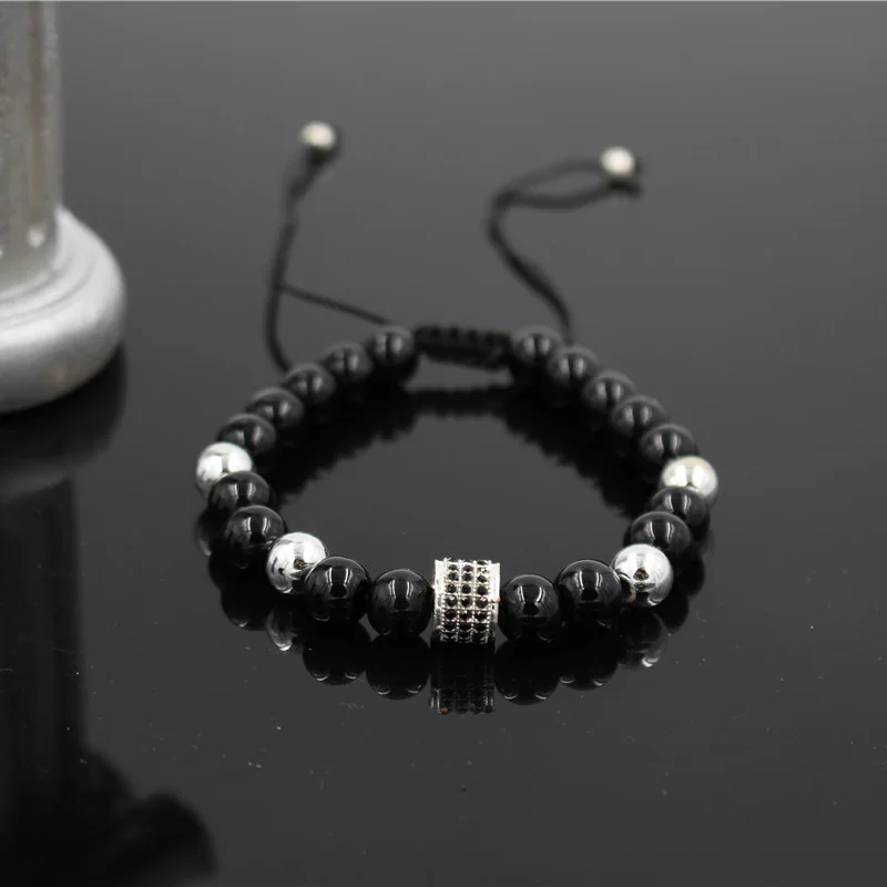 ND8200S Новейший 8 мм белый Howlite камень и CZ медный шарик плетение макраме браслет из бисера Регулируемый Анил Arjandas ткачество мужской браслет - Окраска металла: ND8200S