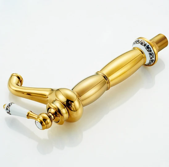 Золотистый смеситель для раковины с одним отверстием и одной ручкой