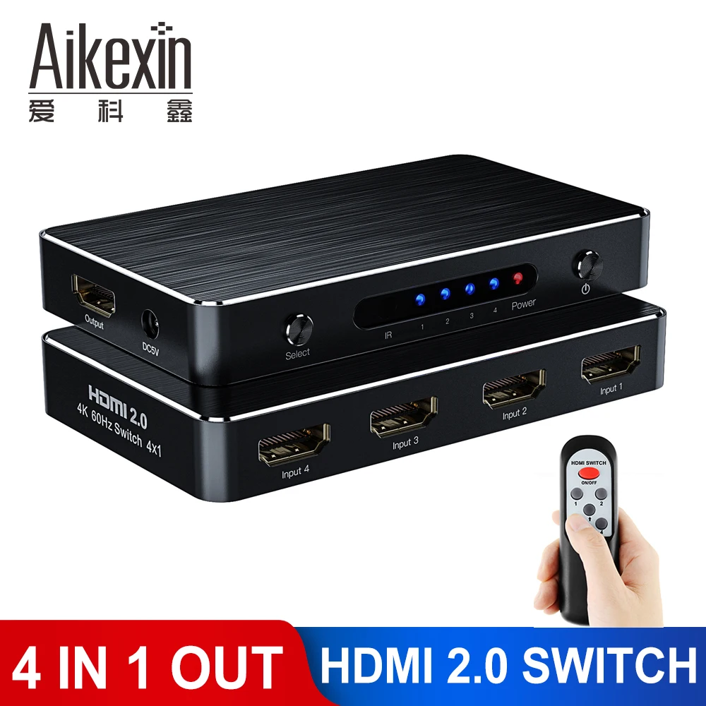 HDMI сплиттер Aikexin 4x1 переключатель 2 0 коммутатор 4 в 1 выход 4K x K/60Hz HDCP HDR для XBOX 360 PS3 PS4