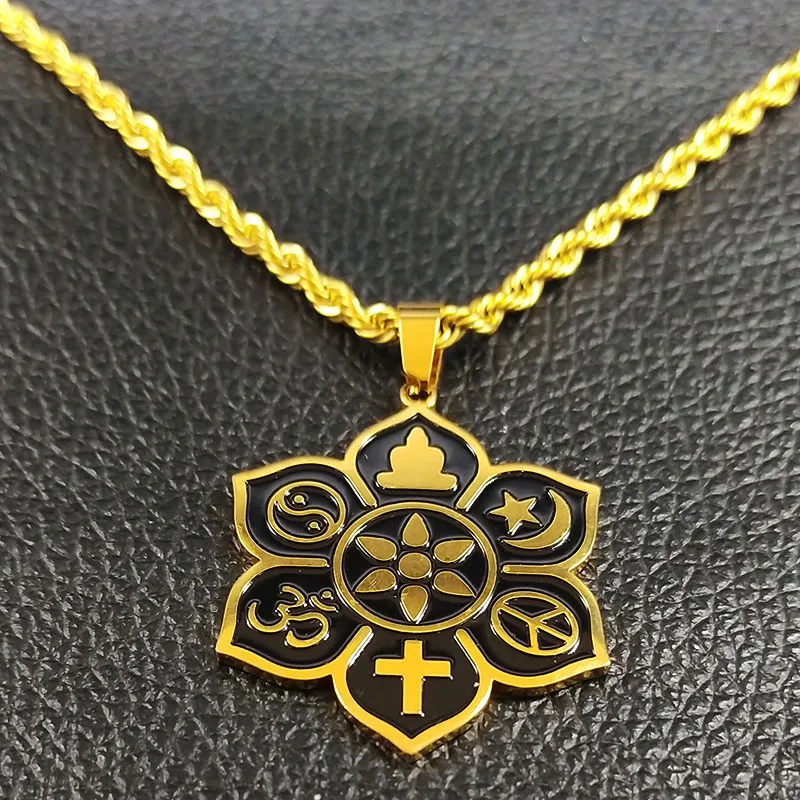 Ожерелье-чокер из нержавеющей стали с изображением йоги лотоса Будды 2021 Инь-Янь