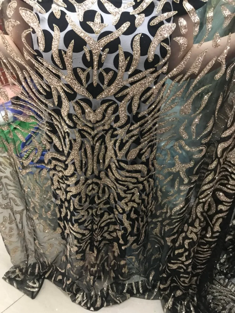 В наличии 5 ярдов/пакет CH223 # черная сетка и шампанское золото блестящая пудра