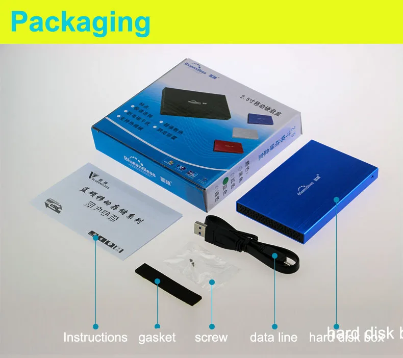Прямая поставка алюминиевый чехол blueendless с USB 2 0 на SATA 5 дюйма для hdd