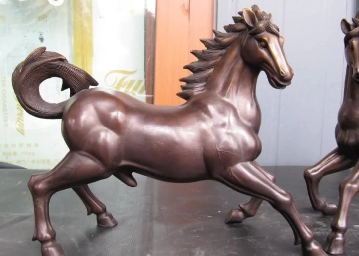 15 &quotКитай Royal Чистый Бронза Медь Лаки благоприятный метаться Конная Статуя Пара |