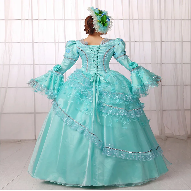 2017 синее платье с принтом средневекового ренассианса 18-го века Marie Antoinette женские