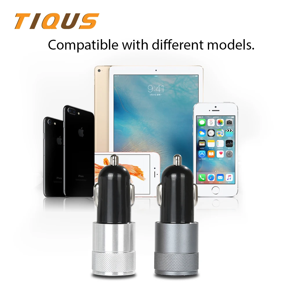 TIQUS Car Charger Dual USB 5V 2.1A For Iphone X 8 7 Plus Mobile Phone Universal 2-Port Adapter Samsung S8 Cigar Socket | Мобильные