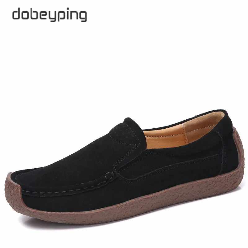 Black Dobeyping/весенне-Осенняя обувь; женские слипоны; женские кроссовки из коровьей замши на плоской подошве; повседневные женские лоферы; мокасины; женская обувь - Цвет: Black