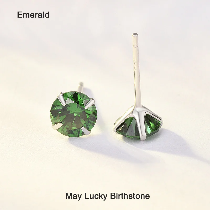 May. Emerald TTVOVO 925 пробы серебряные серьги-гвоздики месяц счастливый камень по месяцу рождения AAA кубический цирконий канал серьги для женщин мужчин свадебные ювелирные изделия - Окраска металла: May. Emerald