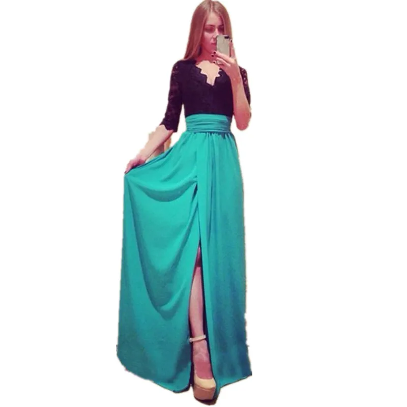 Новинка 2017 женские весенние кружевные вечерние платья с высоким разрезом длиной