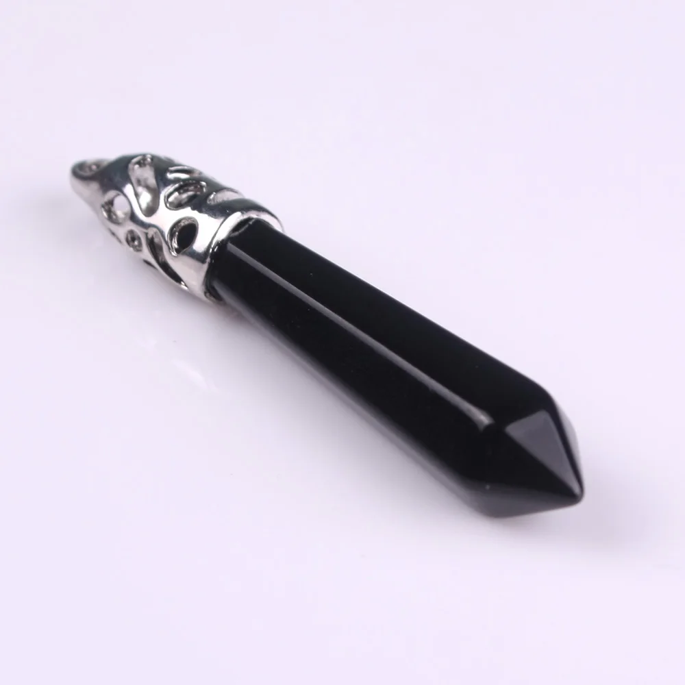 black onyx 1 шт. красивый натуральный кристалл опал, кварц драгоценный камень Длинная подвеска Маятник лунный камень кулон Посеребренная Модная бижутерия подходит ожерелье - Окраска металла: black onyx