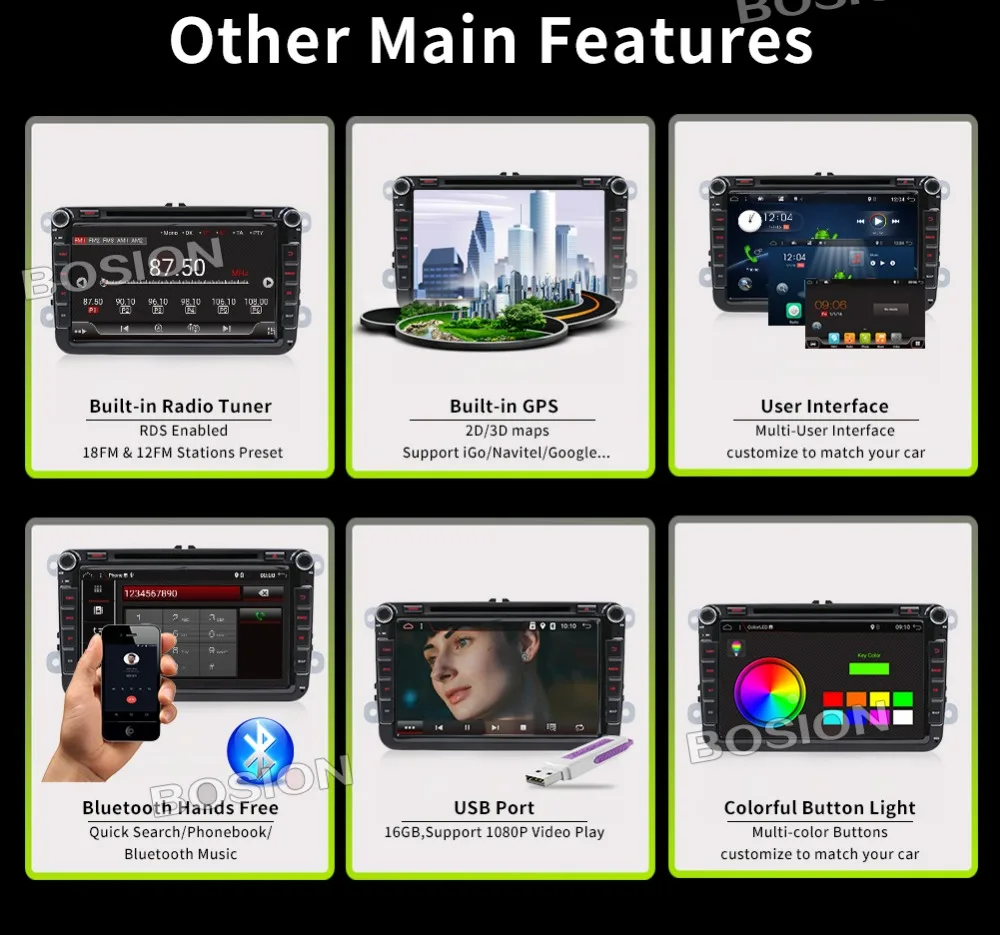 Bosion 2 Din 8 дюймов четырехъядерный Android 7,1 автомобильный dvd для VW Polo Jetta Tiguan passat b6 cc fabia mirror link wifi радио CD в тире