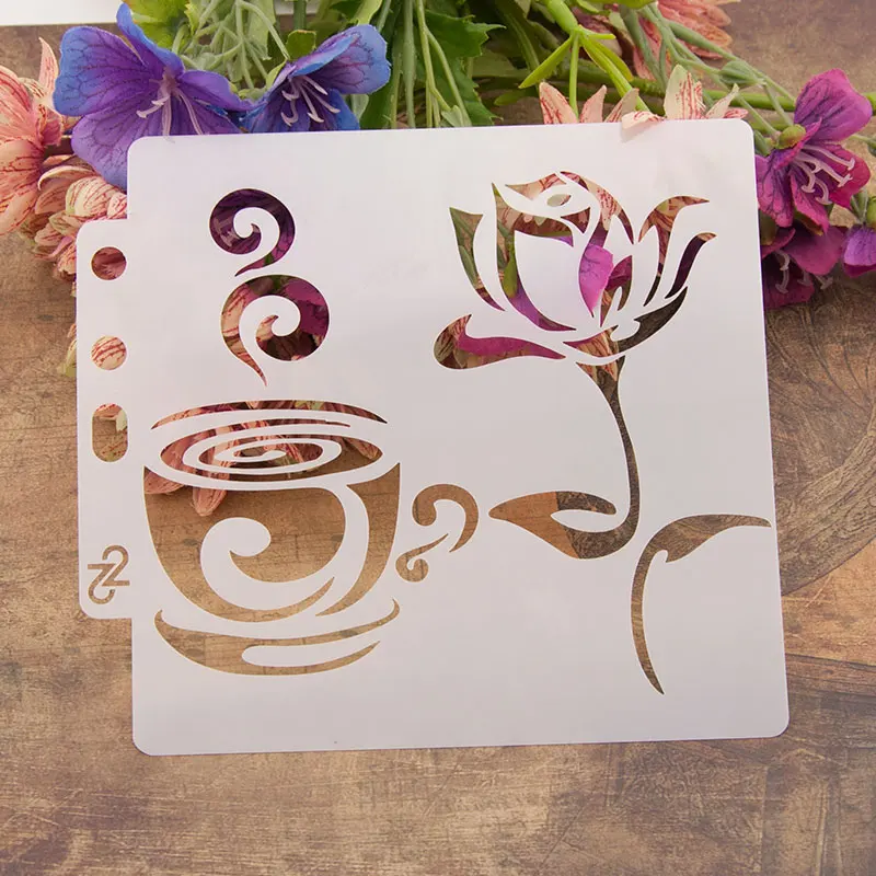 

13cm 5.1" Coffee Flower DIY Layering Stencils Wall Painting Scrapbook Coloring Embossing Album Decorative Paper Card Template