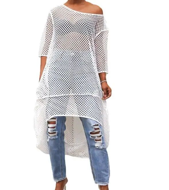

Women Crochet Solid Cover-Up Beach Wear Summer Sexy Mesh Beach Dress Cover Up Swimwear Knitting Bath Suit Tunic Robe